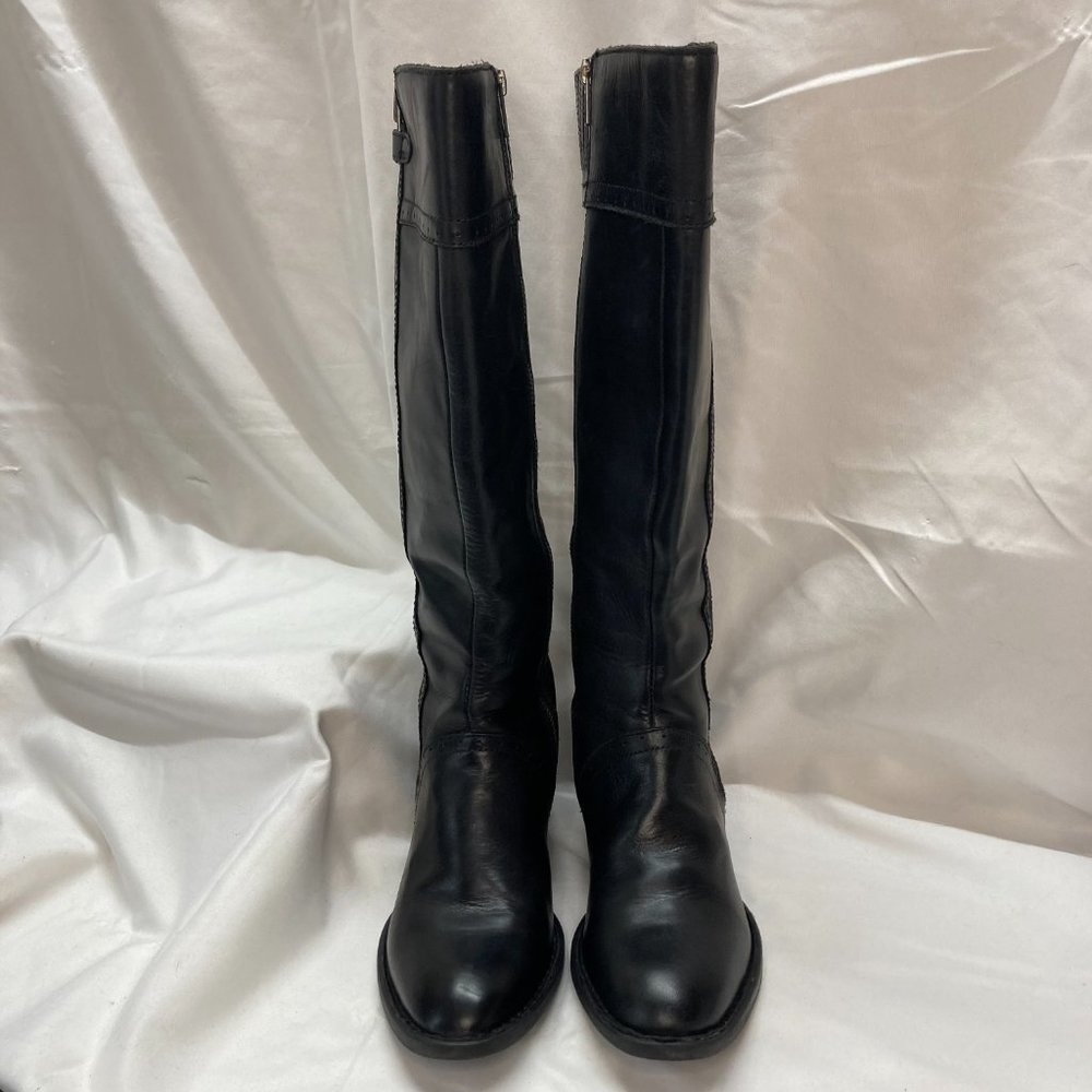 Born Tall Leather Boots Size 7 Black Double Zip Closure